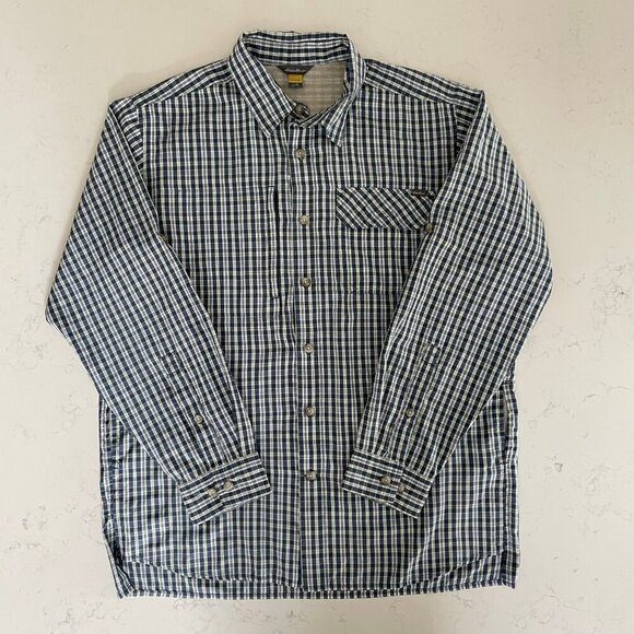 Eddie Bauer Travex LS Lightweight Poly Cotton Plaid Shirt Blue + White Sz M NWOT - Picture 2 of 13